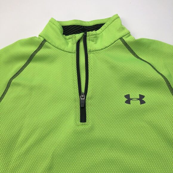 Under Armour Loose ColdGear Small 1/4 Quarter Zip Mock Neck Pullover LS Lime G - Picture 1 of 11